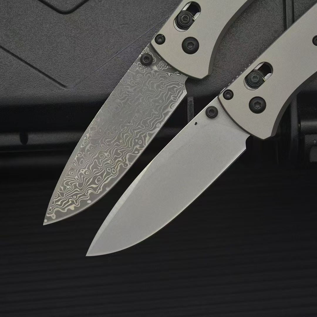 BM535 Flat Titanium Alloy Handle Damascus Outdoor Folding Tool