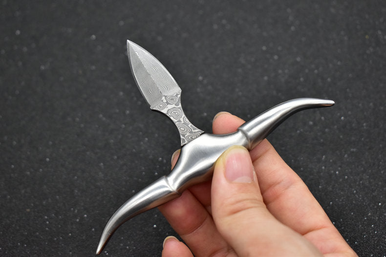 Damascus Steel Bullhead Outdoor Carrying EDC Tool