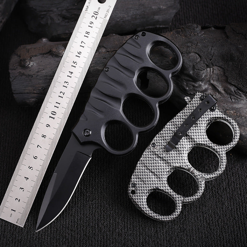 Multifunctional Four-hole Outdoor Black-plated Titanium Carbon Fiber Tool