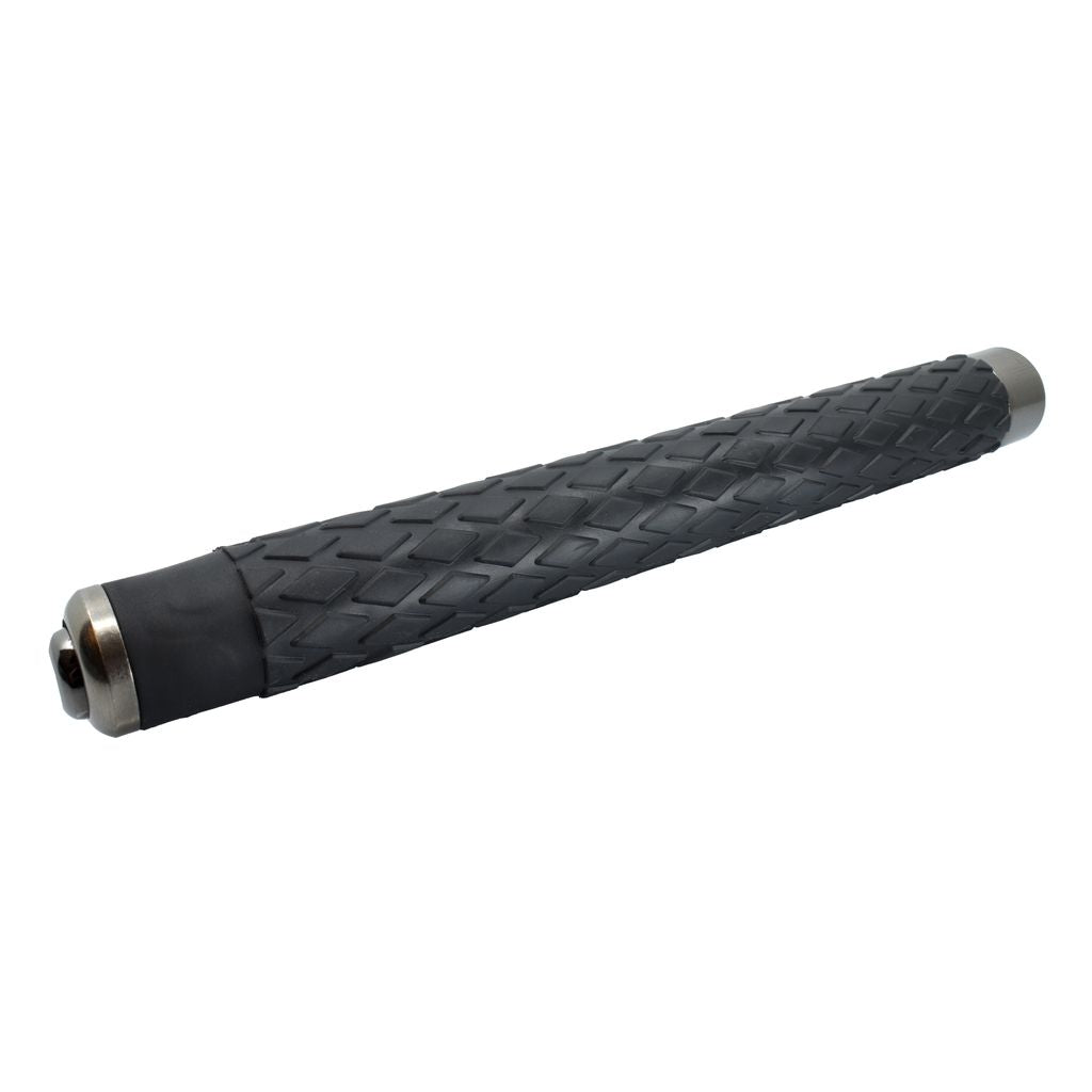 Quality hard steel baton for self defense protection shown in the closed position.