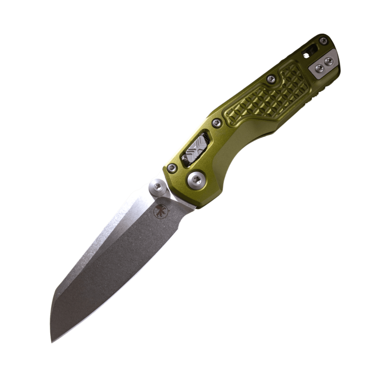 Microtech Mini MSI Folding Knife – Green Frag Aluminum Handle Stonewash Blade - 210M-10FROD