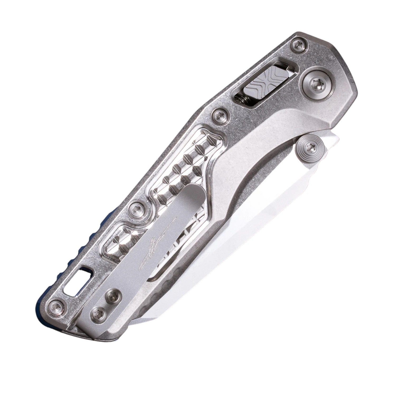 Microtech MSI Mini RAM-LOK Marfione Select Folding Knife – M390MK Stonewash, Frag Titanium with Blue Accents