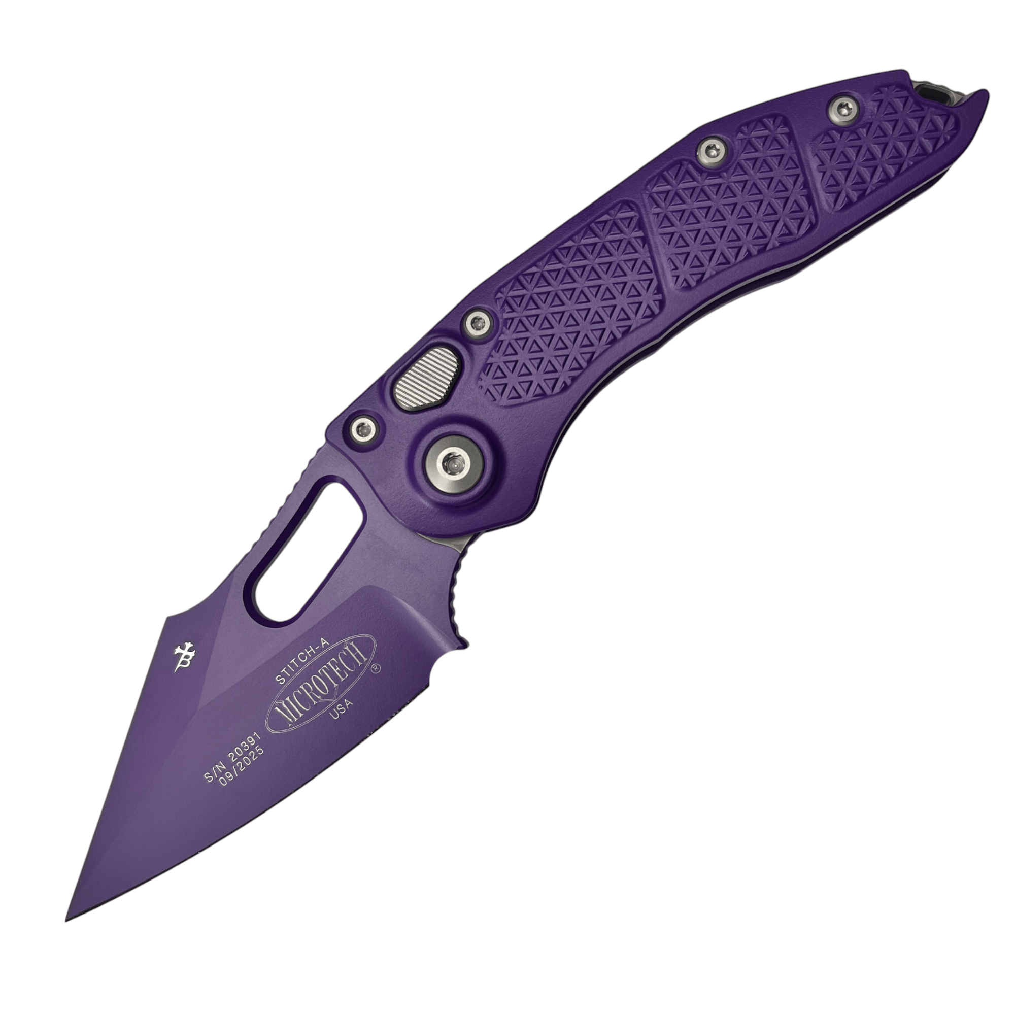 Microtech Stitch Borka Automatic Knife – Purple Handle, Purple Blade (169-1PU X16)