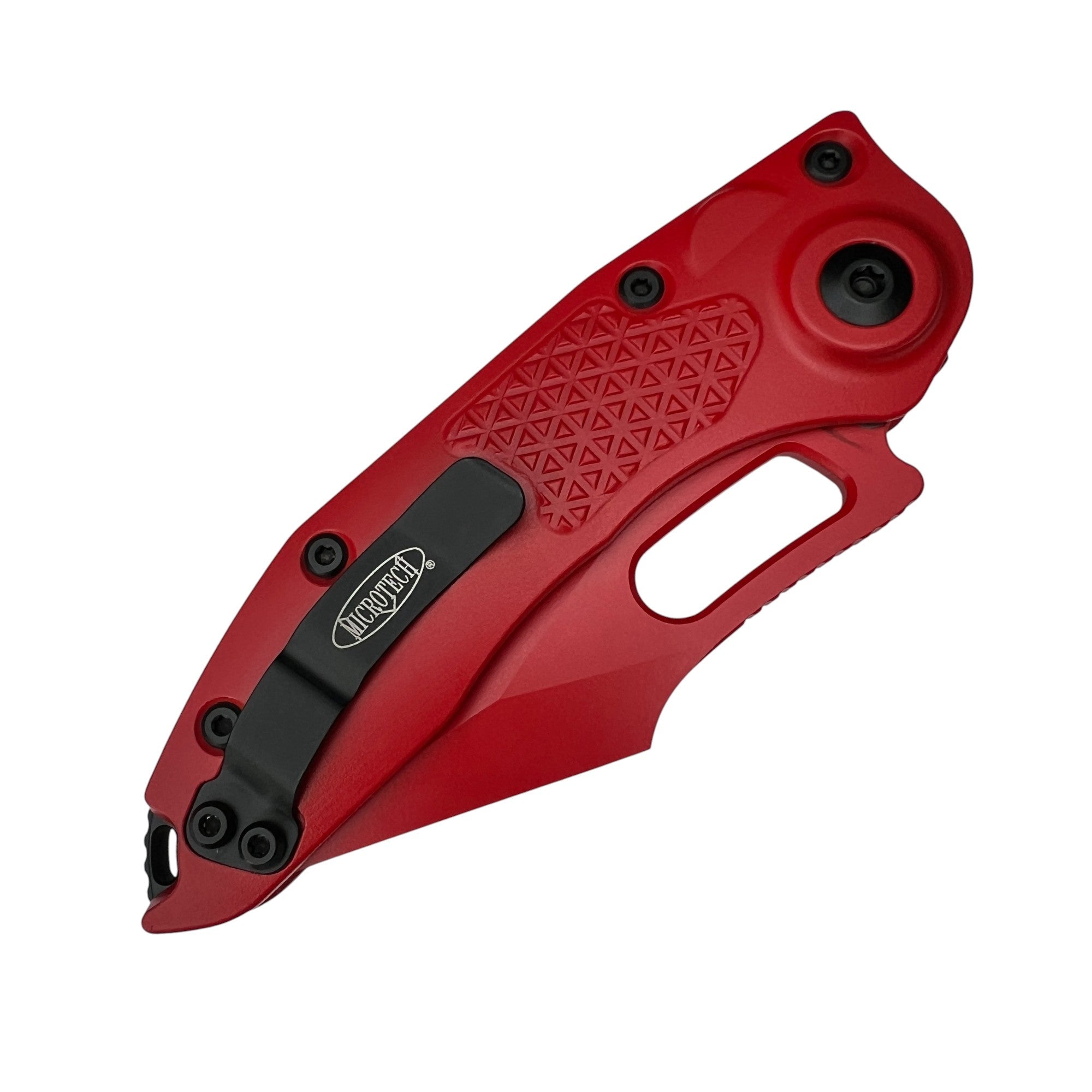 Microtech Stitch Borka Automatic Knife – Red Aluminum Handle, Black Hardware, M390 Blade