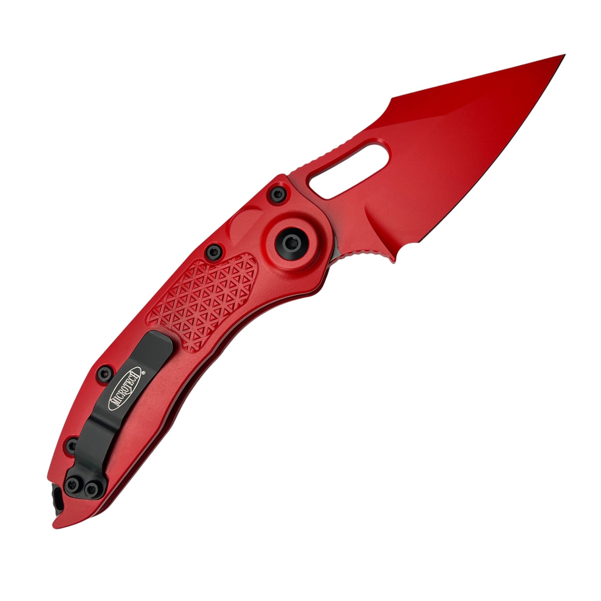 Microtech Stitch Borka Automatic Knife – Red Aluminum Handle, Black Hardware, M390 Blade