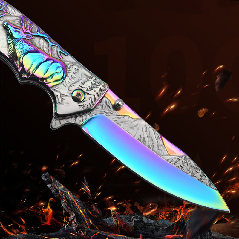 Embossed Deer Handle Folding Outdoor Pocket Colorful Tool