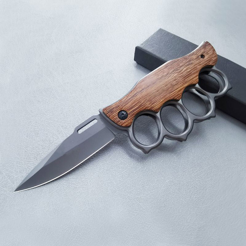 Wooden Handle Folding Outdoor Pocket Four Holes EDC Tools