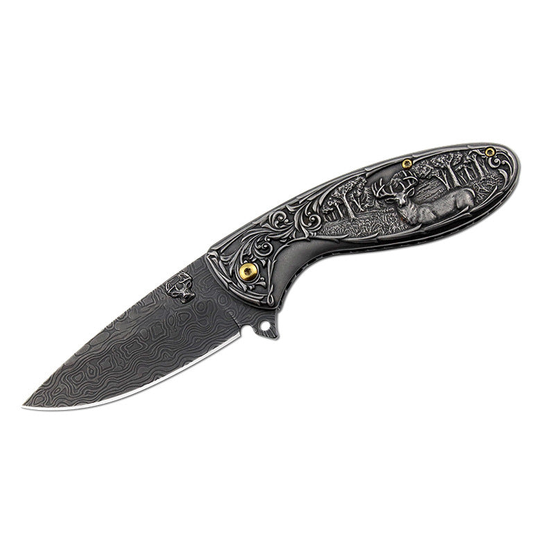 Deer-Embossed Handle Folding Outdoor Pocket EDC Tool