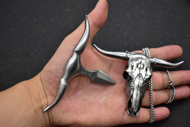 Damascus Steel Bullhead Outdoor Carrying EDC Tool