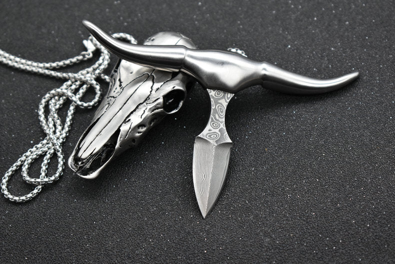 Damascus Steel Bullhead Outdoor Carrying EDC Tool