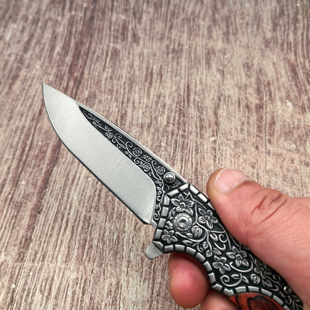 J21 440 Steel Carved Wooden Handle Folding Outdoor Tools