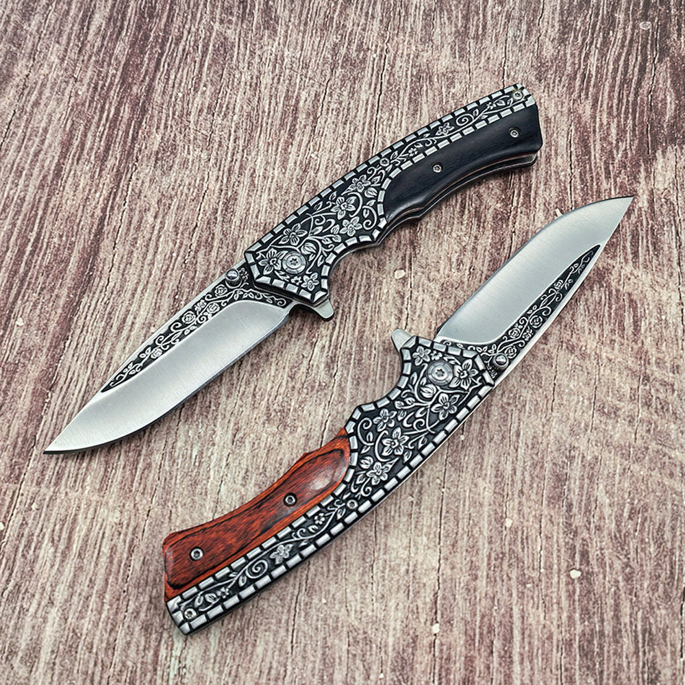 J21 440 Steel Carved Wooden Handle Folding Outdoor Tools