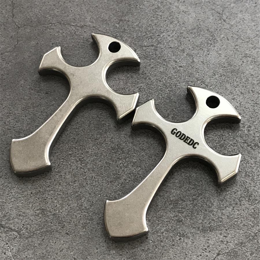 GODEDC Titanium Cross Necklace Keychain Backpack Pendant EDC Tool