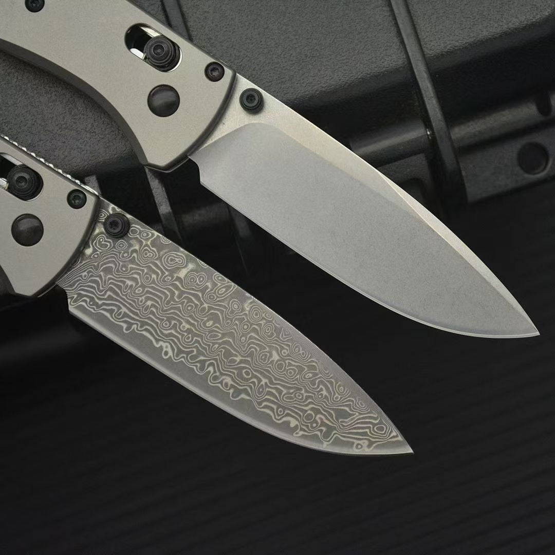 BM535 Flat Titanium Alloy Handle Damascus Outdoor Folding Tool