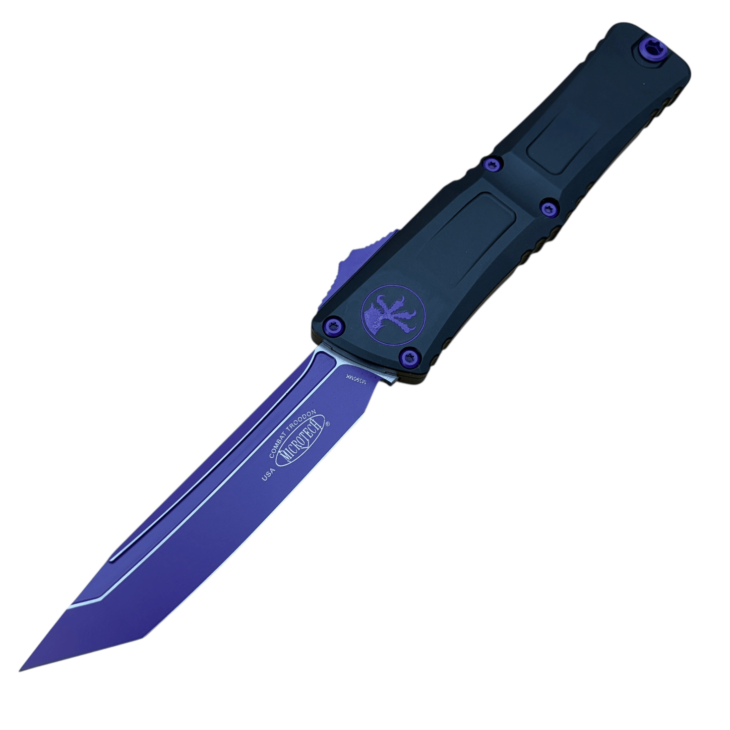 Microtech Combat Troodon Gen III T/E OTF – 4.02″ M390 Blade, Black Aluminum Handle, Purple Hardware