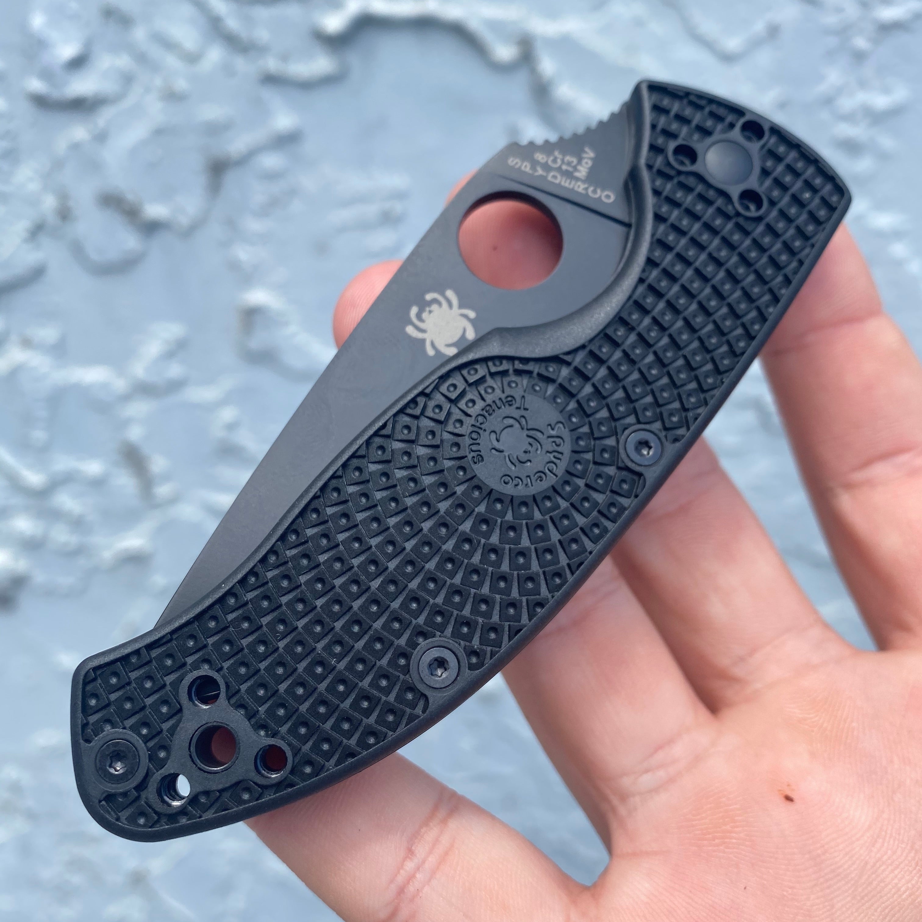 Spyderco Lightweight Tenacious Folding Knife Black Oxide Plain Blade, Black FRN Handles - Blade City