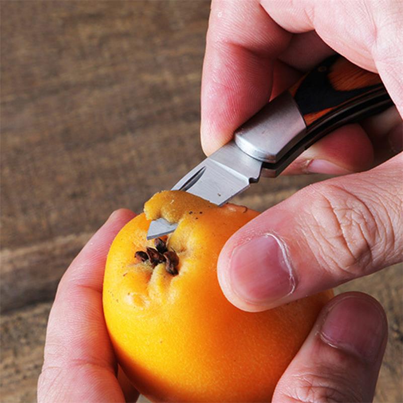 Mini Folding Keychain Wooden Handle Pocket Backpack Tool